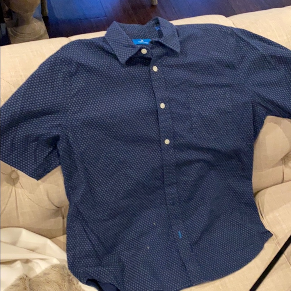 Toscano Navy print shirt sleeve button up